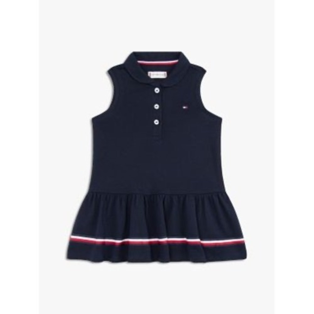 Tommy Hilfiger Baby Girls Navy Blue Sleeveless Polo Dress 3-6Months Striped Trim